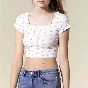 Laura Ashley & UO Ribbed Knit Floral Cropped Top- Size Medium